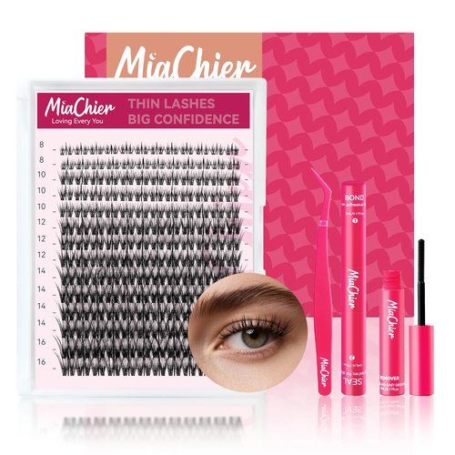 Invisible Band Lash Clusters Kit, 8-16mm C Curl 168pcs, Natural Wispy Individual Lashes, Luna Cat Eye Lash, Home DIY Lash Extensions, Waterproof Bond and Seal, Remover and Lash Tweezers