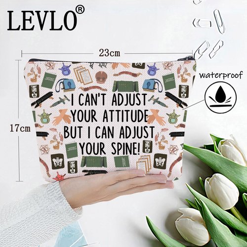 LEVLO Chiropractor Cosmetic Bag Massage Therapist Gift I Can't Adjust Your Attitude But I Can Adjust Your Spine Zipper Pouch Bag(I CAN'T ADJUSTBag)