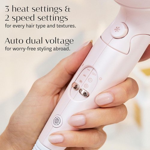 T3 Afar Lightweight Travel Hair Dryer - Auto Dual Voltage, Folding Handle, Fast Drying, Ergonomic Design