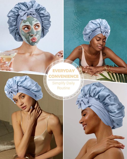 HAIMEIKANG Double-Sided 100% Mulberry Silk Bonnet & Shower Cap for Women - Premium Silk Sleep Cap for Hair Care - Comfortable & Stylish for Everyday Use and Travel