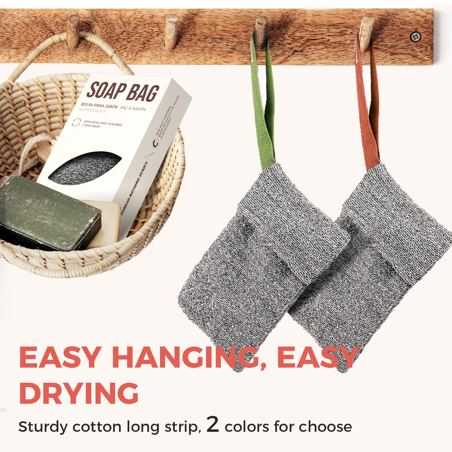 ZOMCHI 2 Pieces Exfoliating Soap Bags, Soap Savers for Bar Soap, Soap Bar Pouch for Deep Exfoliation, Foaming Soap Sock for Shower