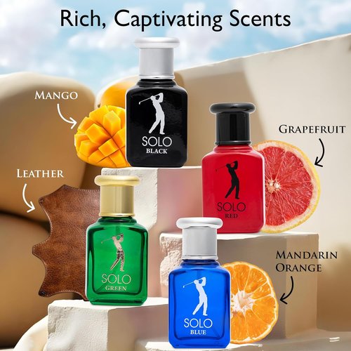NovoGlow Mini Fragrance Set for Men - 4-Piece EDP Collection in Red, Blue, Black & Green - Woody, Citrus & Spicy Scents - 30ml Each, Paraben-Free