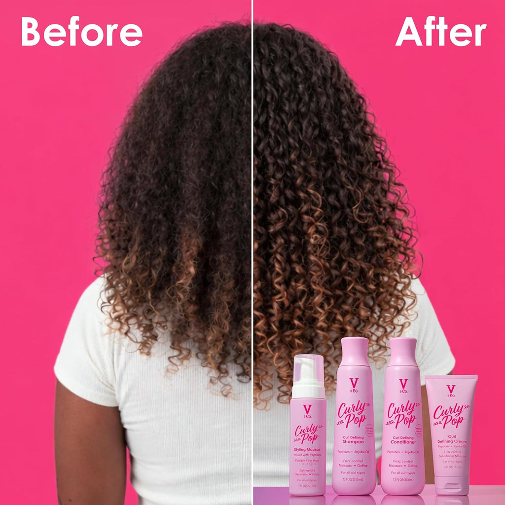 V&Co. Curly Pop Curl Defining Conditioner - Sulfate & Paraben Free Hydration with Peptides & Jojoba Oil | 12 fl oz