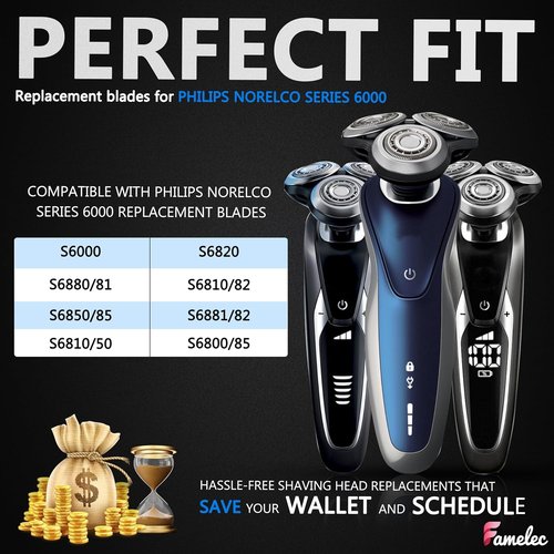 Philips Norelco 6-Pack Replacement Heads | Upgraded Blades for Series 6000 Shavers S6810/S6820/S6850/S6880