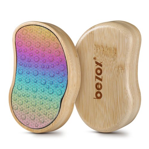 BEZOX Stainless Steel Pedi Egg Foot File Callus Remover for Dry and Wet Feet, Smooth Rough Skin, Plastic-Free Pedicure Tool Pumice Stone, Washable Foot Scrubber for Cracked Heels - Rainbow