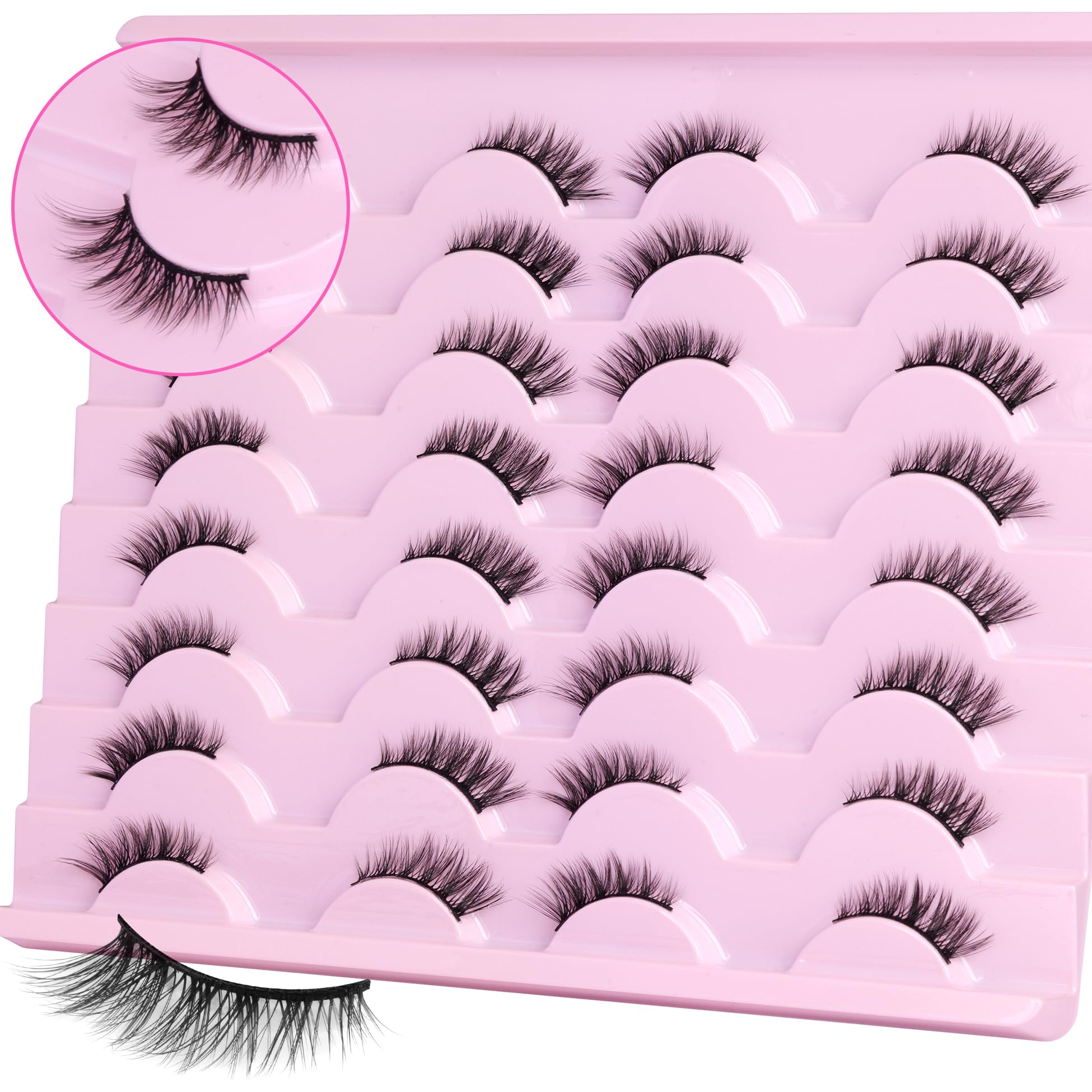 wiwoseo Half Lashes Natural Eyelashes with Glue Cat Eye Lashes Natural Look False Eyelashes with Lash Glue Pestañas Postizas Naturales Half Eyelashes Kit with Clear Eyelash Glue 16 Pairs