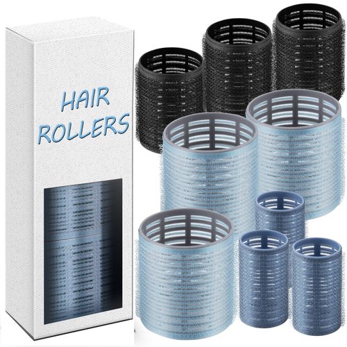 Skiennix 9-Piece Hair Rollers Set - Heatless Curlers for All Hair Types | Dark Blue, 3 Sizes Included
