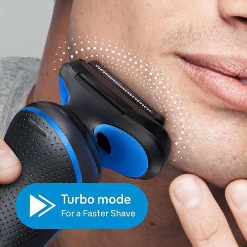 Braun Series 5 Electric Shaver for Men - Wet & Dry Razor with Turbo Mode, Beard Trimmer & Charging Stand - Blue