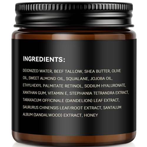 Men's Beef Tallow for Skin, Whipped Grass-Fed Beef Tallow Face Cream, Tallow Balm with Anti-Aging Retinol & Hyaluronic Acid, Mens Skin Care Face Moisturizer, Reduces Wrinkles Lines, Sandalwood, 3.5 OZ