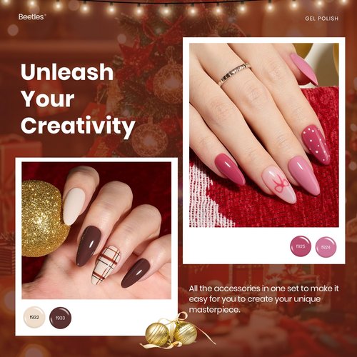 Beetles Gel Nail Polish Kit - 23Pcs Burgundy Red Brown Orange Purple Colors Gel Polish Set Brown Gray Blue Green Soak Off Uv Gel Base Top Coat Gifts for Girls Glowing Attraction