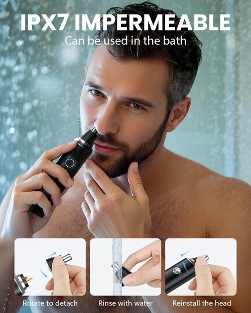 Ginity Ear & Nose Hair Trimmer with LED Display for Men Women,Painless USB Rechargeable Eyebrow & Facial & Nose Hair Trimmer Clipper,Professional IPX7 Waterproof Dual Edge Blades