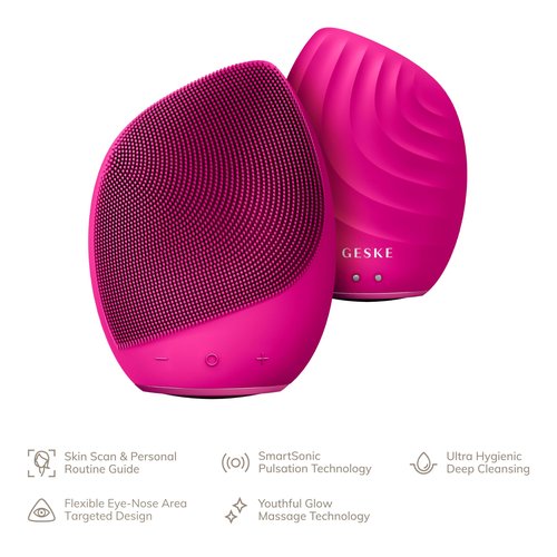 GESKE SmartAppGuided™ Sonic Facial Brush 5 in 1 | Vibrating Electric Facial Cleansing Brush | Soft Silicone Brush | Professional Facial Cleanser | Skin Cleanser & Exfoliator | Face Massager