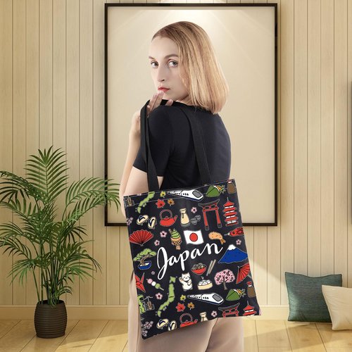 LEVLO Japan Travel Pouch Bag - Japan Theme Zipper Pouch Bag for Japanese Trip Gift (Black)