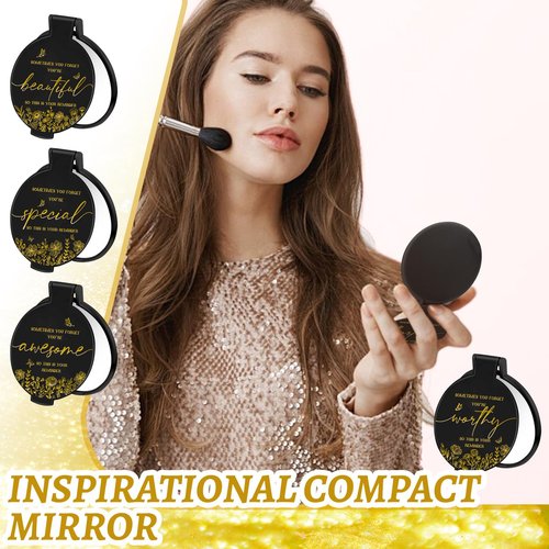 HSDSH 100 Pcs Inspirational Compact Mirror Bulk Small Pocket Mirror Purse Round Portable Folding Makeup Mirror Thanksgiving for Women Coworker Employee Teacher(Black)