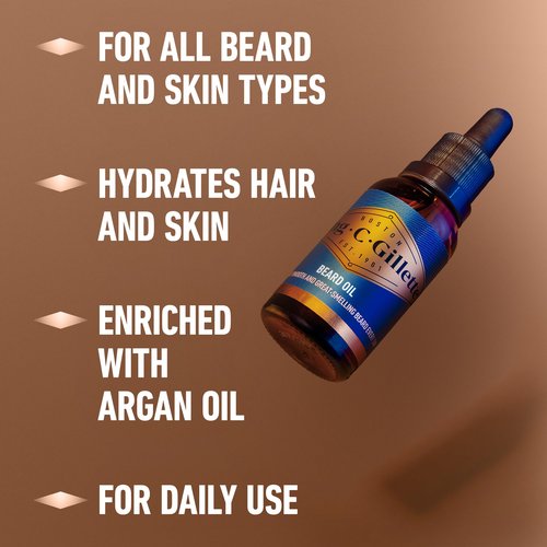 King C. Gillette Beard Oil for Men - Argan, Jojoba, Avocado, Macadamia Seed and Almond Oils - Moisturize and Soften Beard