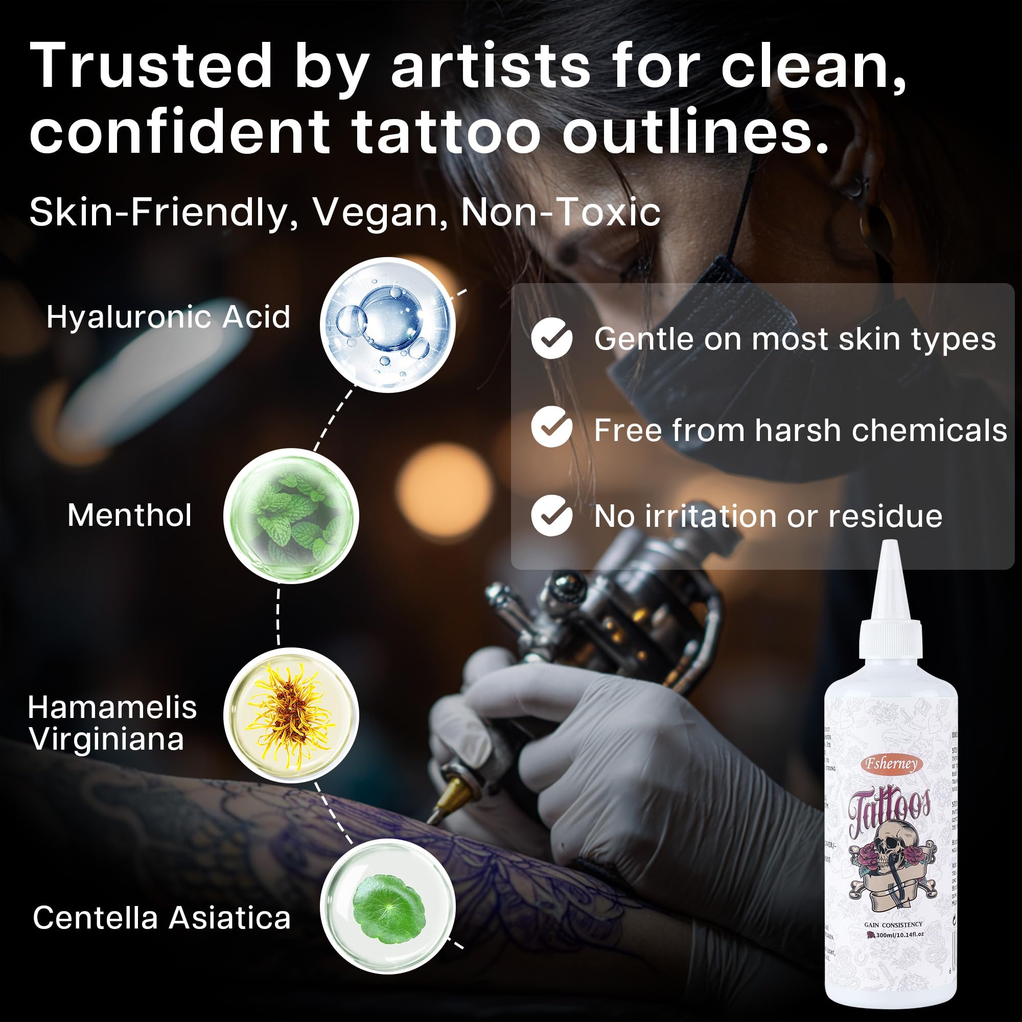 VRAIKO Fsherney Tattoo Stencil Gel, 300ml Large Tattoo Transfer Gel, Skin-Friendly & Fast-Drying Transfer Solution for Clear & Long-Lasting Designs, Clean and Easy Application