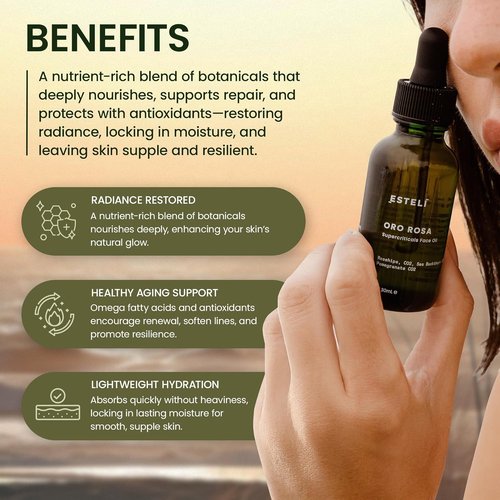 ESTELÍ – Oro Rosa Supercriticals Face Oil – Antioxidant-Rich Hydrating Essence with Rosehip & Sea Buckthorn – Vegan & Fast-Absorbing Formula