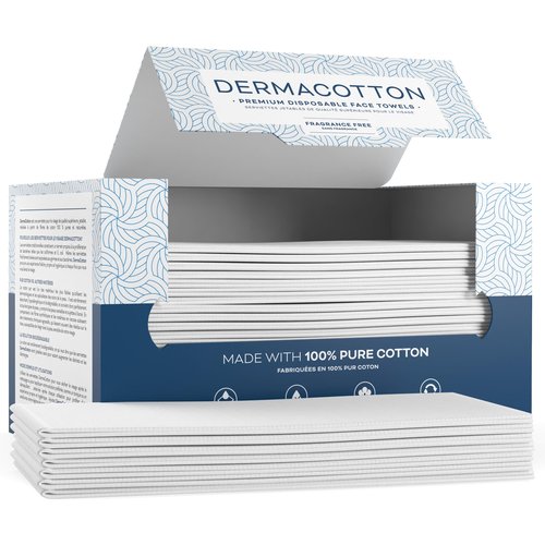 Dermacotton 100% Pure Cotton Face Towels – 80 Count Large Disposable Wash Cloths for Face Washing, Makeup Removal & Acne Care | Ultra Soft, Hypoallergenic & Fragrance-Free