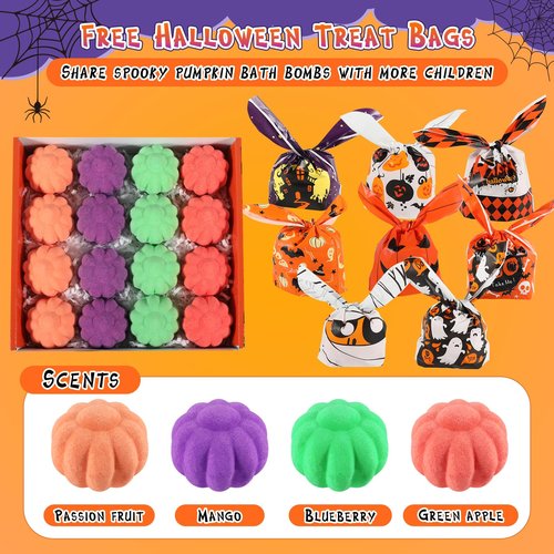 Halloween Gifts for Kids - 16pcs Halloween Bath Bombs for Kids with Toys Inside Halloween Party Favors Goodie Bag Fillers Bubble Bath with Spooky Pumpkin Bath Bombs