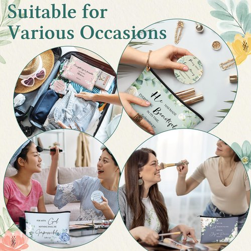 Abbylike 40 Pcs Christian Gift for Women Include 20 Bible Verse Makeup Bags 20 Christian Compact Mirrors Inspirational Religious Scripture Gift for Mom Sister Birthday Christmas(Retro Style)