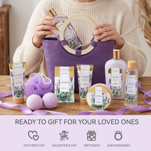 Spa Luxetique Lavender Spa Gift Basket - 10-Piece Bath & Body Set for Relaxation | Perfect Mother's Day Gift