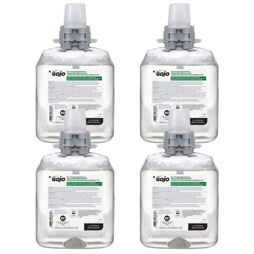 GOJO E1 Foam Handwash, Fragrance Free, 1250 mL Handwash Refill FMX-12 Push-Style Hand Soap Dispenser (Pack of 4) - 5167-04