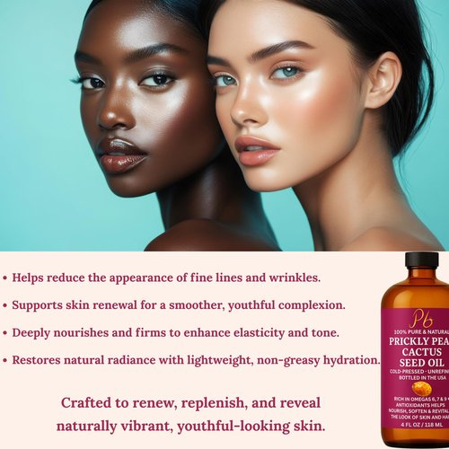 Pomberries Prickly Pear Seed Oil | 100% Pure, Cold-Pressed & Unrefined, Prickly Pear Oil for Face, Skin & Hair, Helps Improve the Look of Fine Lines & Wrinkles | 4 fl oz Glass Bottle