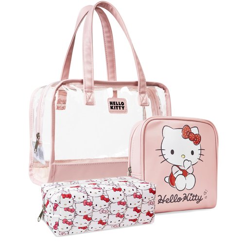 Hello Kitty Toiletry Bag and Makeup Bag Set of 3 for Women Teens Girls Zipped Cosmetics Case Kawaii Travel Essentials Anime Gifts for Her