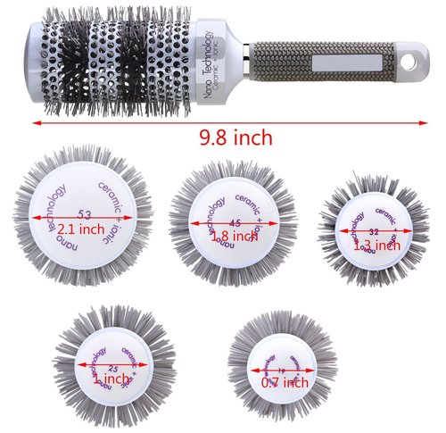 PERFEHAIR Round Thermal Ceramic Brush Set for Blow Drying Curling, Large Heated Nano Ionic Round Barrel Hair Brush-5 Different Sizes