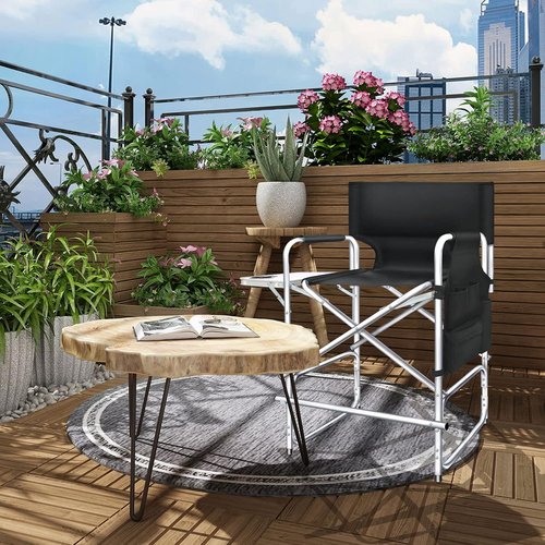AQNIEGEP Makeup Chair - 41" Tall Folding Director's Chair with Side Table & Cup Holder | Supports 400 lbs