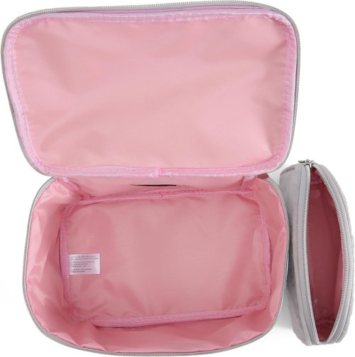 Juicy Couture Silver Sparkle Makeup Bag Set - Travel Essentials Organizer with Glitter & Rhinestones