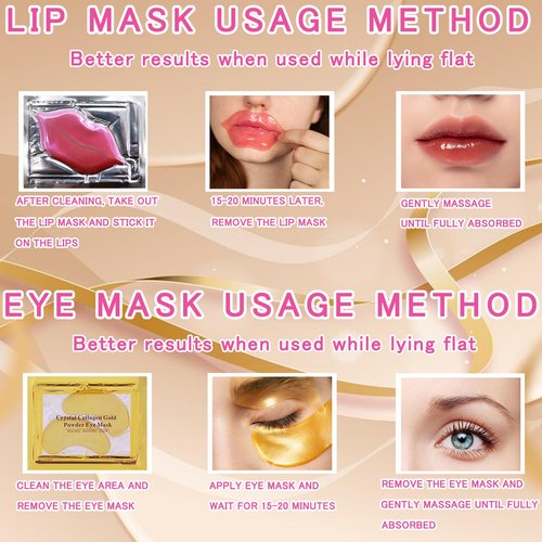 TIRDET 40 Pairs Eye Mask & Lip Mask, 24K Gold Gel Crystal Collagen Under Eye Patches for Dark Circles, Wrinkles and Fine Lines, Bachelorette Party Favors Adults Accessories, Galentines Day Gifts