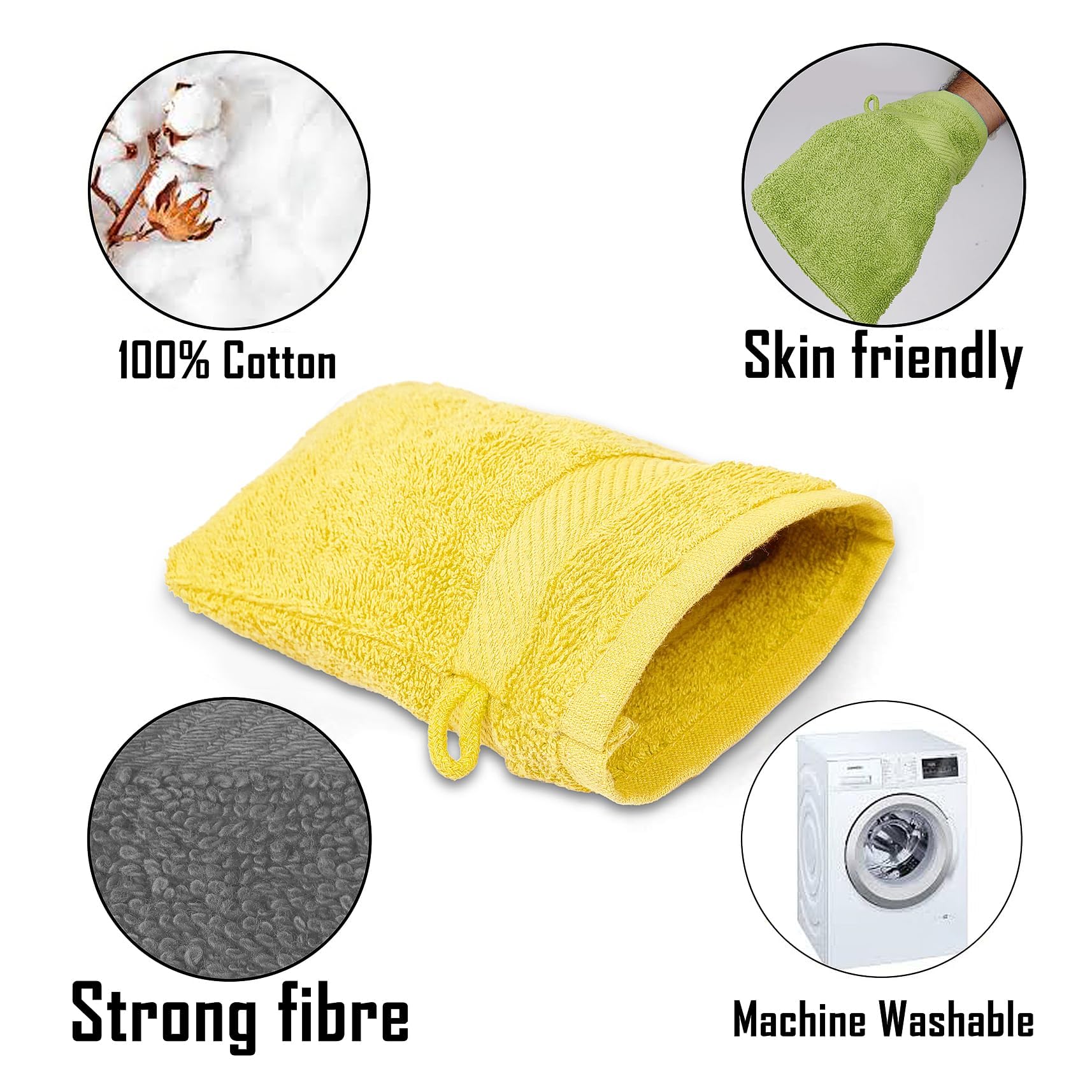 ZUPERIA Premium Bath Mitts - Pack of 12 (6 x 9 Inches) - 100% Cotton European Style Washcloths with Loop - Super Soft and Absorbent Bath Washcloths (Assorted)