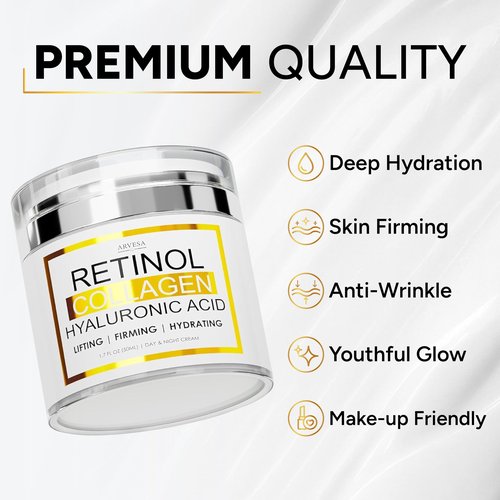 (2 Pack) Retinol Cream for Face with Collagen and Hyaluronic Acid - Anti Aging Wrinkle Cream for Women and Men - Day and Night Facial Moisturizer for Tightening and Skin Firming