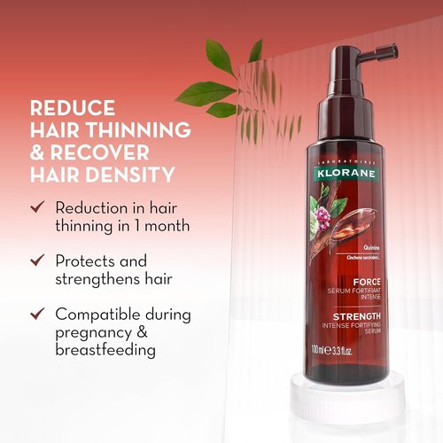 Klorane Intense Strengthening Serum with Quinine | Natural Hair Thinning Solution for Thicker, Stronger Hair | 3.3 fl. oz.