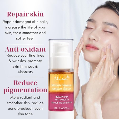 Mashata Vitamin C Face Serum - 20% Vitamin C, Niacinamide & Vitamin E | 1 Fl Oz Anti-Wrinkle & Brightening Solution