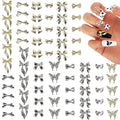 70Pcs Bow Nail Charms,Silver Gold Nail Art Charms Bows Nail Gem Stones,3D Metal Alloy Bowknots Butterfly Charms for Nails, Small Nail Jewels Jewelry Decoration Stuff Supplies for Craft DIY