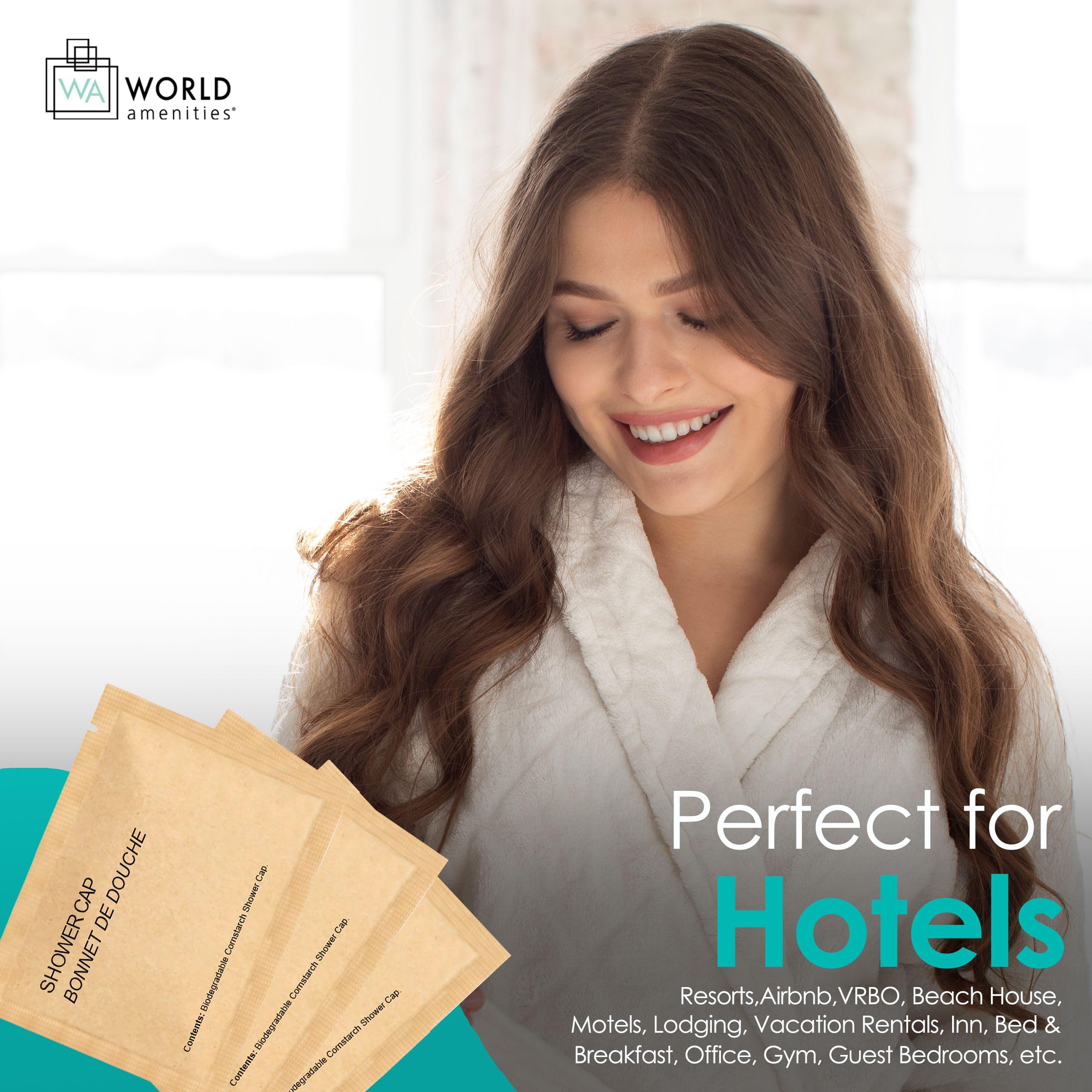 World Amenities Kraft Paper Shower Caps - Disposable Shower Caps in Kraft Paper Sachet (25 Pack)