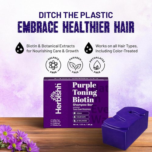 Herbishh Purple Shampoo Bar - Neutralize Brassy Tones & Strengthen Blonde Hair | Vegan & Sulfate-Free, 3.53 oz
