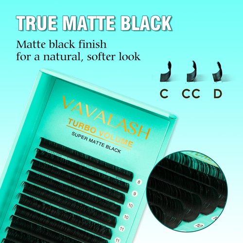 Shimmy-free Lashes Extenisons Self Fanning Eyelash Extensions 0.03 0.05 Turbo Volume Lashes C/CC/D Curl 8-15mm Mixed True Matte Black Lash Extensions Professional Volume Eyelashes (0.03-CC-8-15mm)