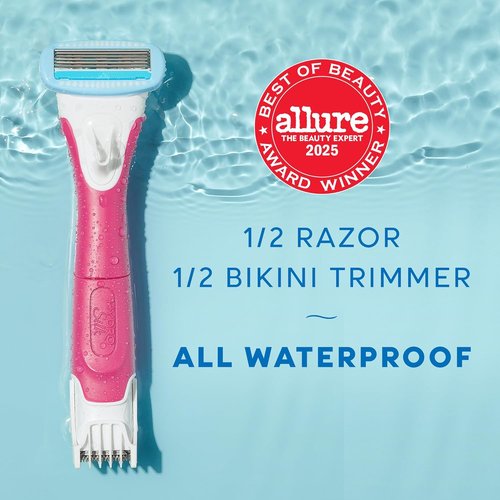 Schick Hydro Silk TrimStyle Razor - 2-in-1 Bikini Trimmer for Women | Waterproof Handle & 3 Refills Included