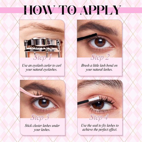 FADLASH Lash Clusters Kit Individual Natural Eyelash Extensions with Lash Bond and Seal Lash Glue Remover and Eyelash Tweezers for Beginners DIY at Home (40D-0.07D, 8-16mm, Kit)