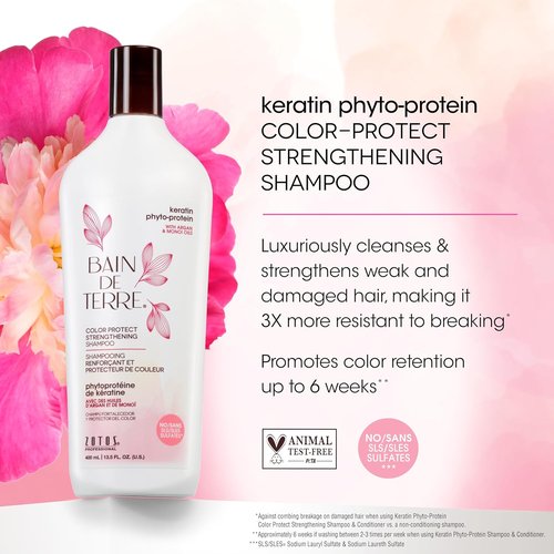 Bain de Terre Strengthening Shampoo & Conditioner Set - Keratin Phyto-Protein for Weak Hair | 13.5 Fl Oz