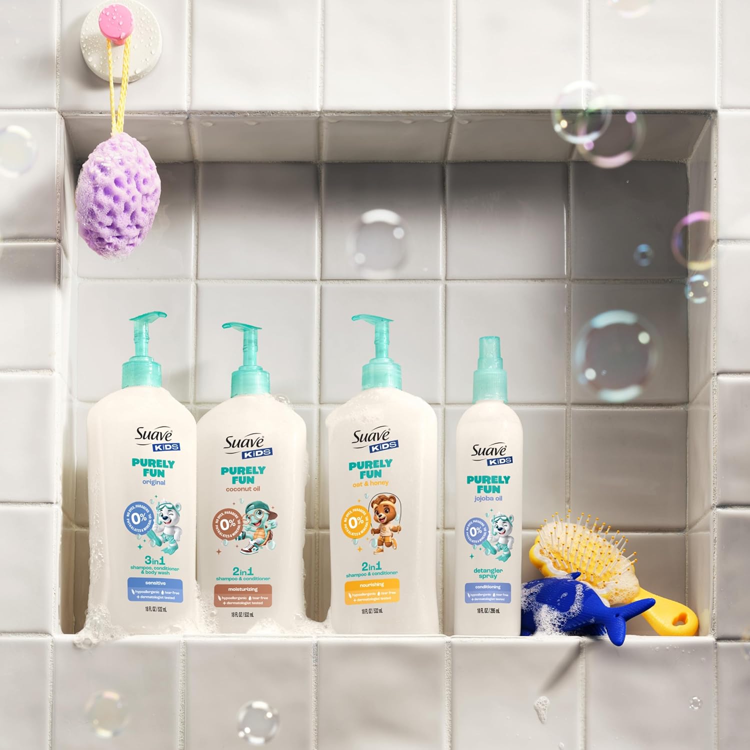 Suave Kids 2-in-1 Shampoo & Conditioner - Tear-Free, Hypoallergenic Coconut Oil Formula | 18 FL OZ, 6 Count