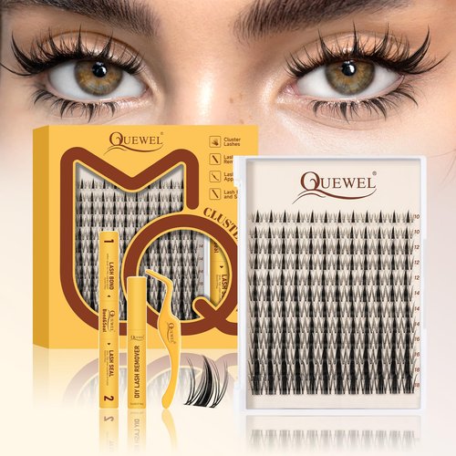 QUEWEL Fairy-Lash Clusters Kit, 144pcs Manga-Lash Clusters Kit Mix10-18mm Wispy Natural-Invisible-Band Lash Kit With Lashes Bond and Seal, Tweezer, Remover for DIY Natural Lashes(Fairy 4 Set)