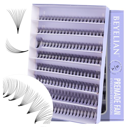BEYELIAN Premade Volume Eyelash Extensions Mixed Tray 1000 Fans 9-16mm 0.07mm 10D C Curl Premade Fans Eyelash Extensions Handmade Promade Loose Fans Thin Base