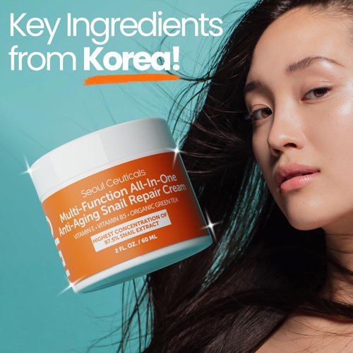 SeoulCeuticals Snail Mucin Moisturizer 97.5% - Korean Skin Care Snail Repair Cream - Day & Night Anti Aging K Beauty Skincare Cruelty Free 2oz