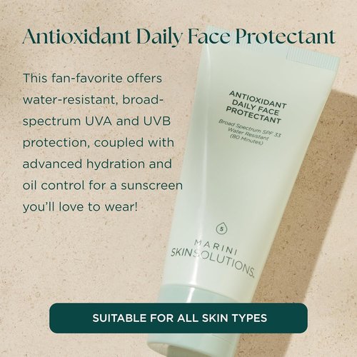 Marini SkinSolutions Antioxidant Daily Face Protectant - Broad-Spectrum SPF 33 Sunscreen | Water Resistant 80 Minutes - 2 oz
