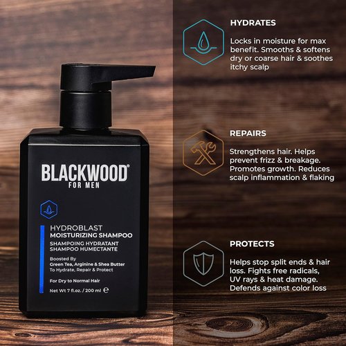 Blackwood For Men Hydroblast Moisturizing Shampoo - Nourishing Formula for Coarse, Dry & Curly Hair - 7 Oz