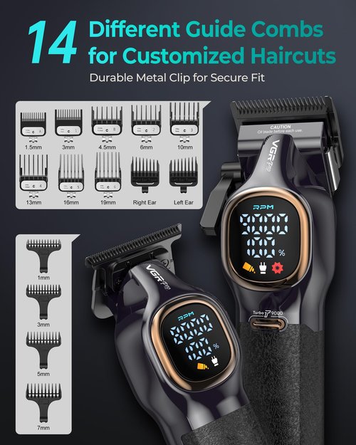 VGRPRO Professional Hair Clippers for Men, Professional Barber Clippers and Trimmer Set, Cordless Hair Clippers for Hair Cutting with Package Case, Powerful 9000 PRM Rechargable Electric (Black)